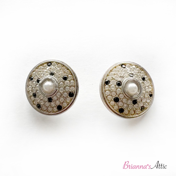 Silver with Black Stones clip on Earrings - Picture 2 of 7
